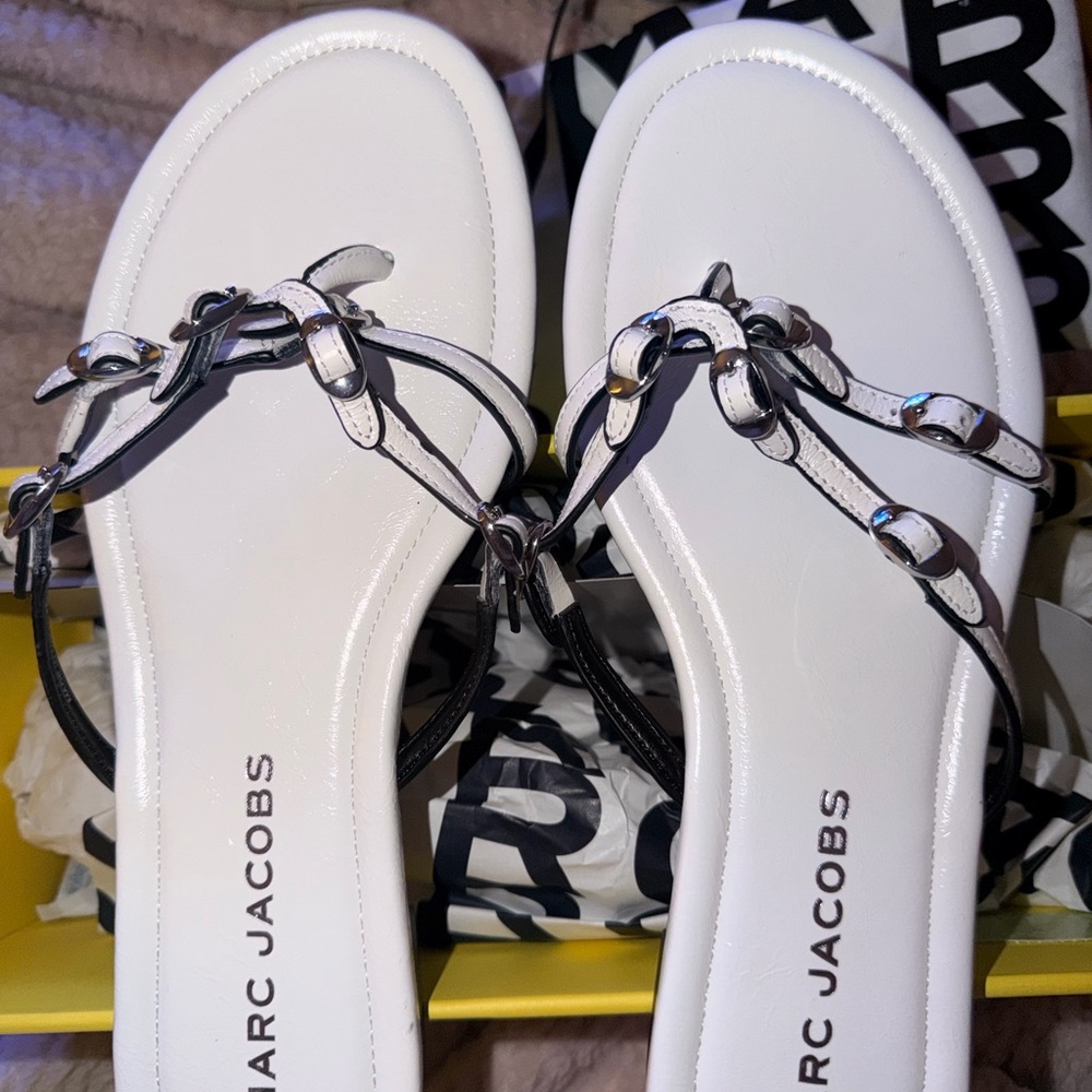 Marc Jacobs White and Black T-Strap Sandals